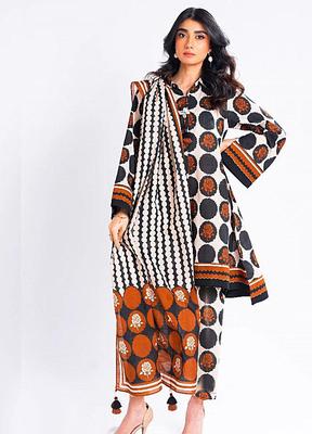 Elegant White Printed Khaddar Suit - 3 Piece Set with Dupatta