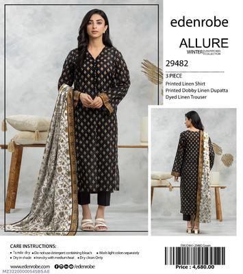 3 Pcs Women's Unstitched Linen Printed Suit